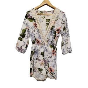 Endless Love Romper Women Small Multicolor Floral Print Long Sleeve Shorts